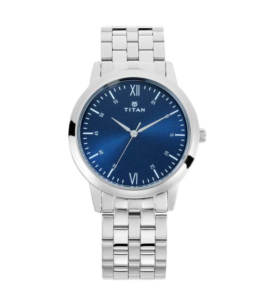Titan Orignal Silver Blue Watch | BLUMAINDIA