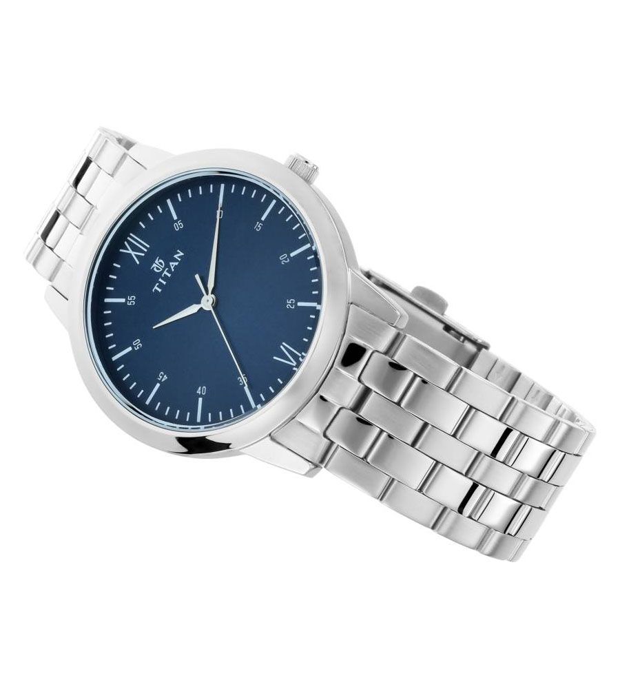 Titan Orignal Silver Blue Watch | BLUMAINDIA