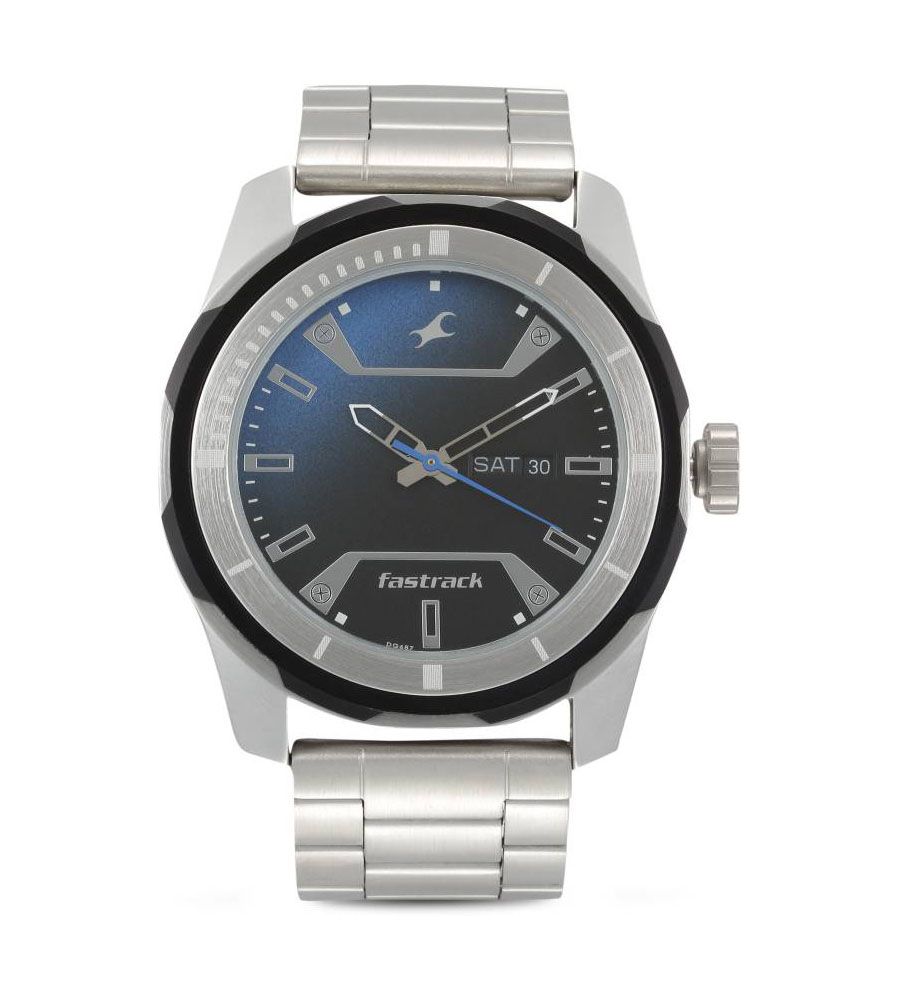Fastrack Orignal Silver Blue Watch | BLUMAINDIA