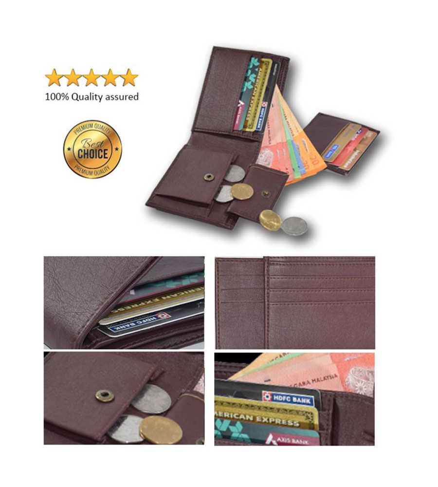 Men Tan Artificial Leather Wallets Brown | BLUMAINDIA