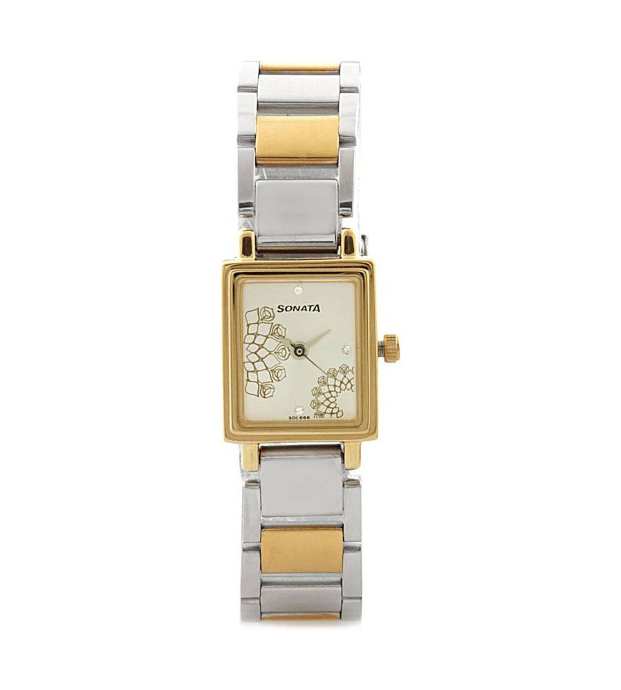 Sonata Orignal Gold Color Squre Watch | BLUMAINDIA