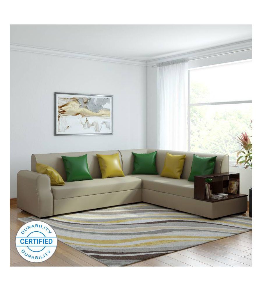 Leather Sofa Set Beige Color | BLUMAINDIA