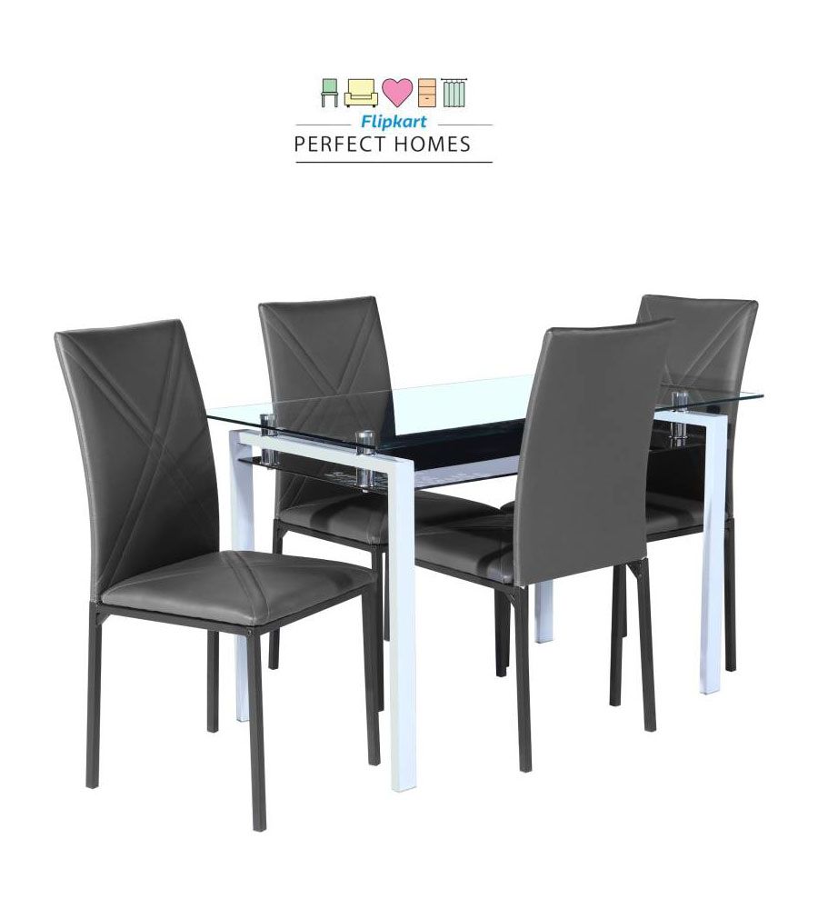 4 Seater Beige Rubber Wood Dining Table Set | BLUMAINDIA