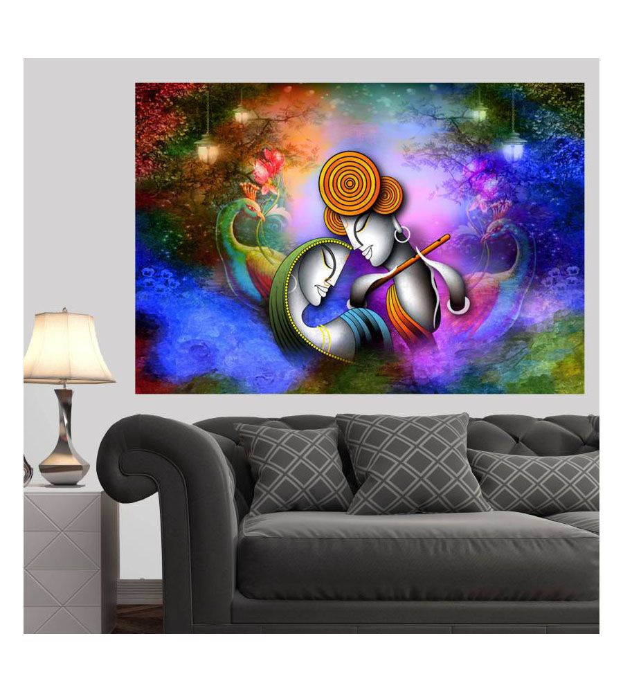 SAF RADHEY KRISHNA SPARKLE COATED SELF ADHESIVE WITHOUT FRAME Digital Reprint Painting  (24 inch x 36 inch) | BLUMAINDIA