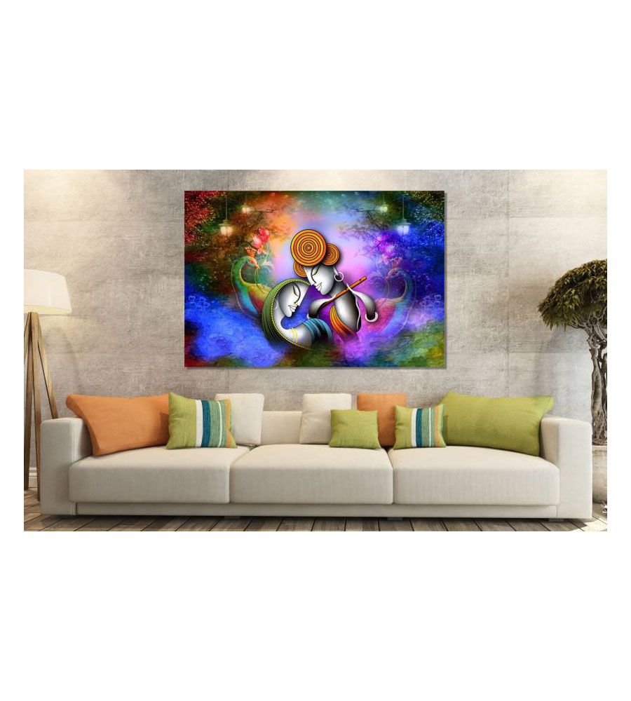 SAF RADHEY KRISHNA SPARKLE COATED SELF ADHESIVE WITHOUT FRAME Digital Reprint Painting  (24 inch x 36 inch) | BLUMAINDIA